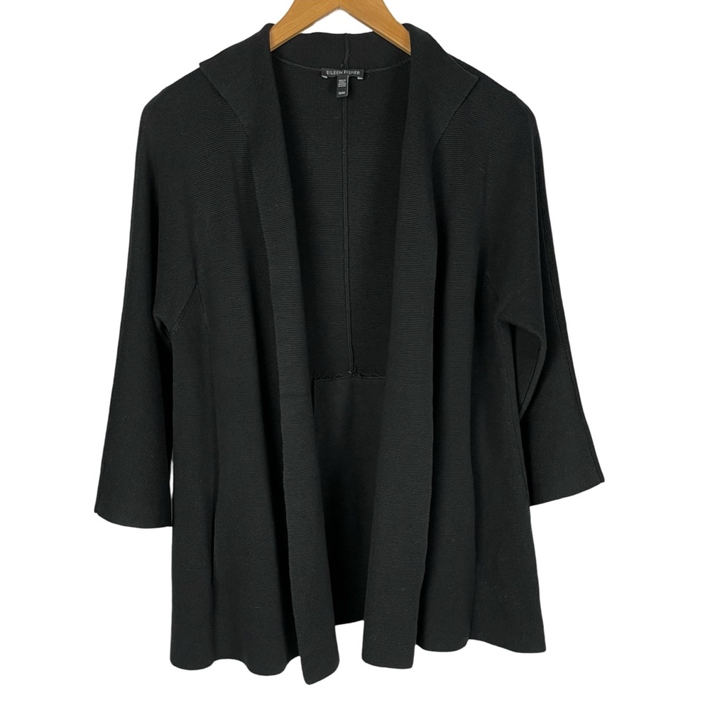 Eileen Fisher black Silk Cotton blend Open front Cardigan Sweater - Picture 6 of 10